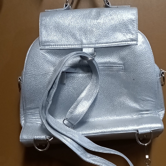 Metallic Silver Cowhide Backpack - Picture 2 of 3